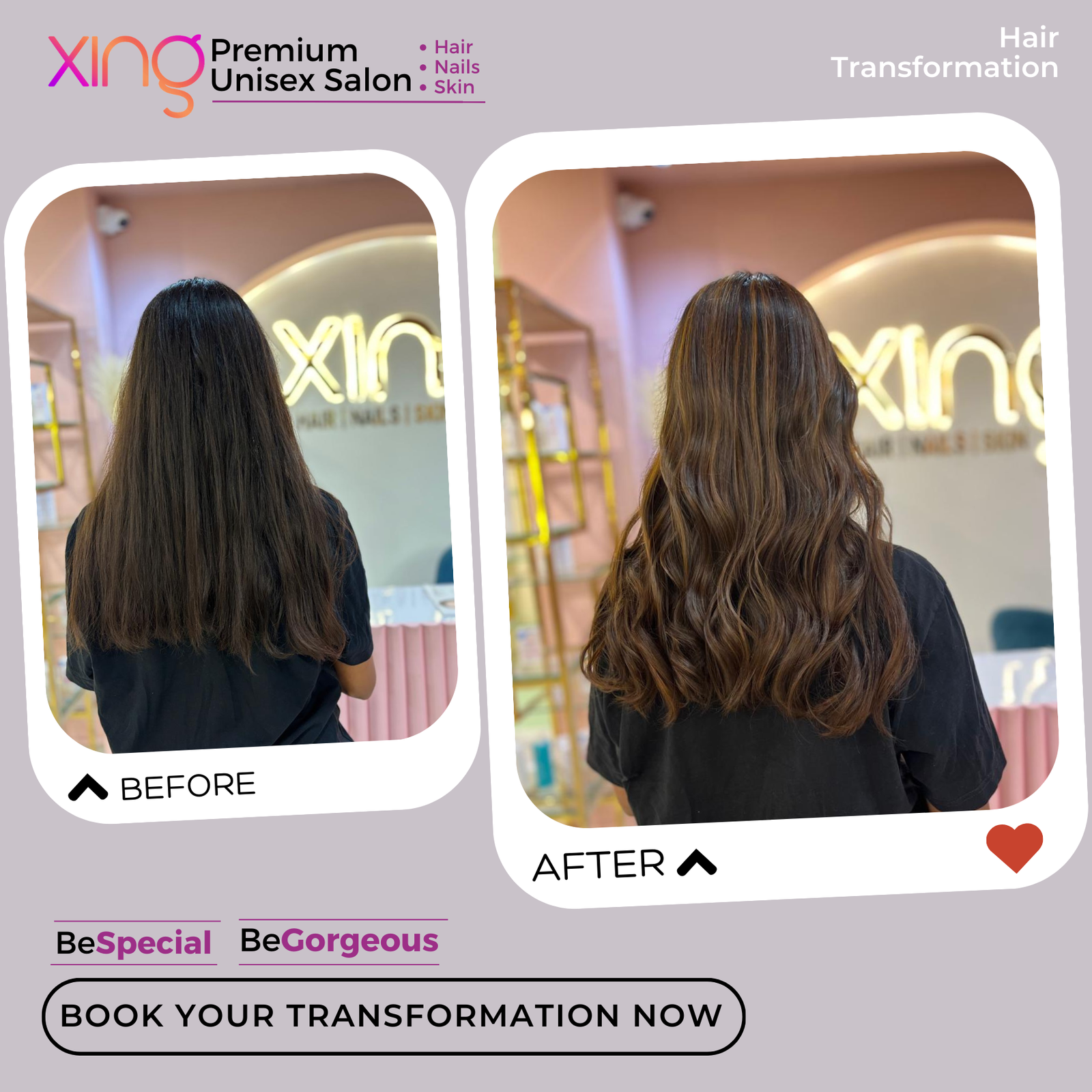 Hair color transformation at Xing Salon, example 3